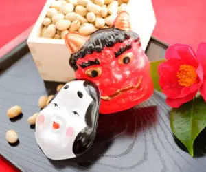 Setsubun, white bean throwing festival with demon masks (oni) and otafuku