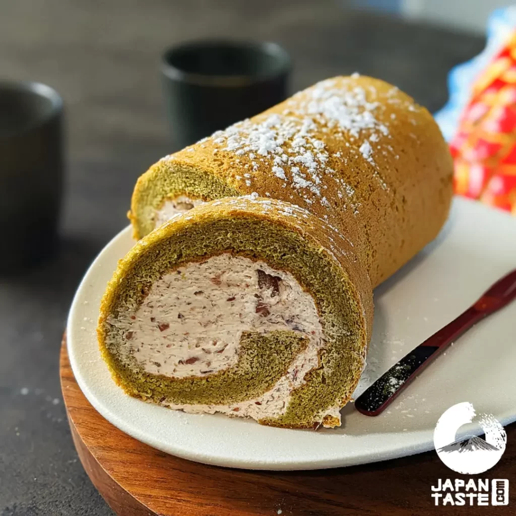 Japanese recipe matcha and anko cream cake roll