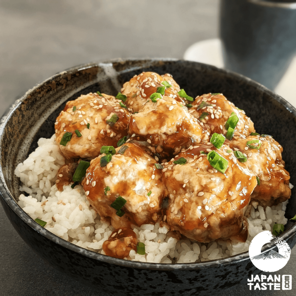 Japanese recipe for chicken and tofu meatballs rice